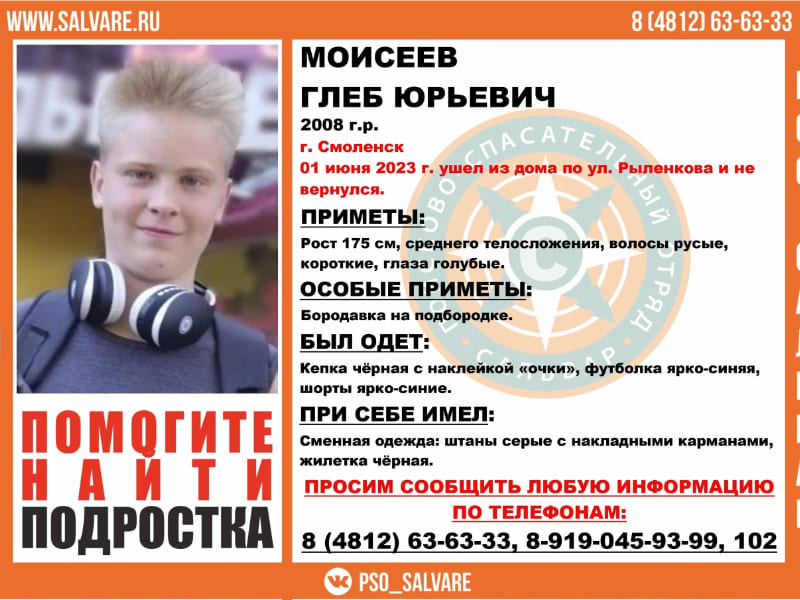 В Смоленске ищут 15-летнего подростка с бородавкой на подбородке